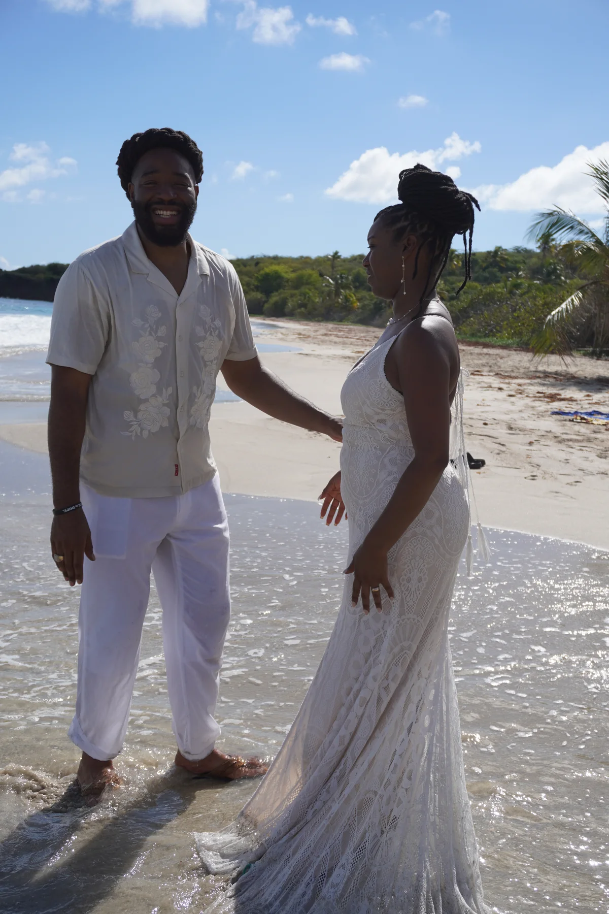 Bride and groom candid portrait